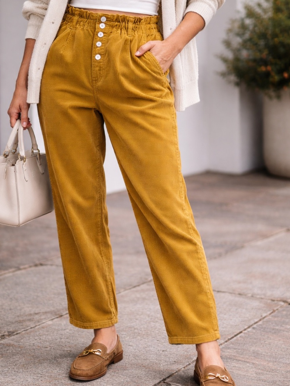 ZARA Corduroy Paperbag Pants Mustard Brown Size US 4